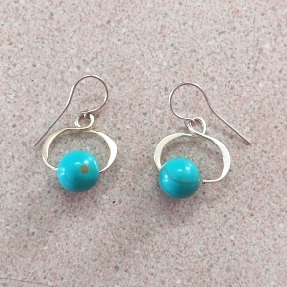 Silver and Gold Tone and Turquoise Earrings - Picture 3 of 8